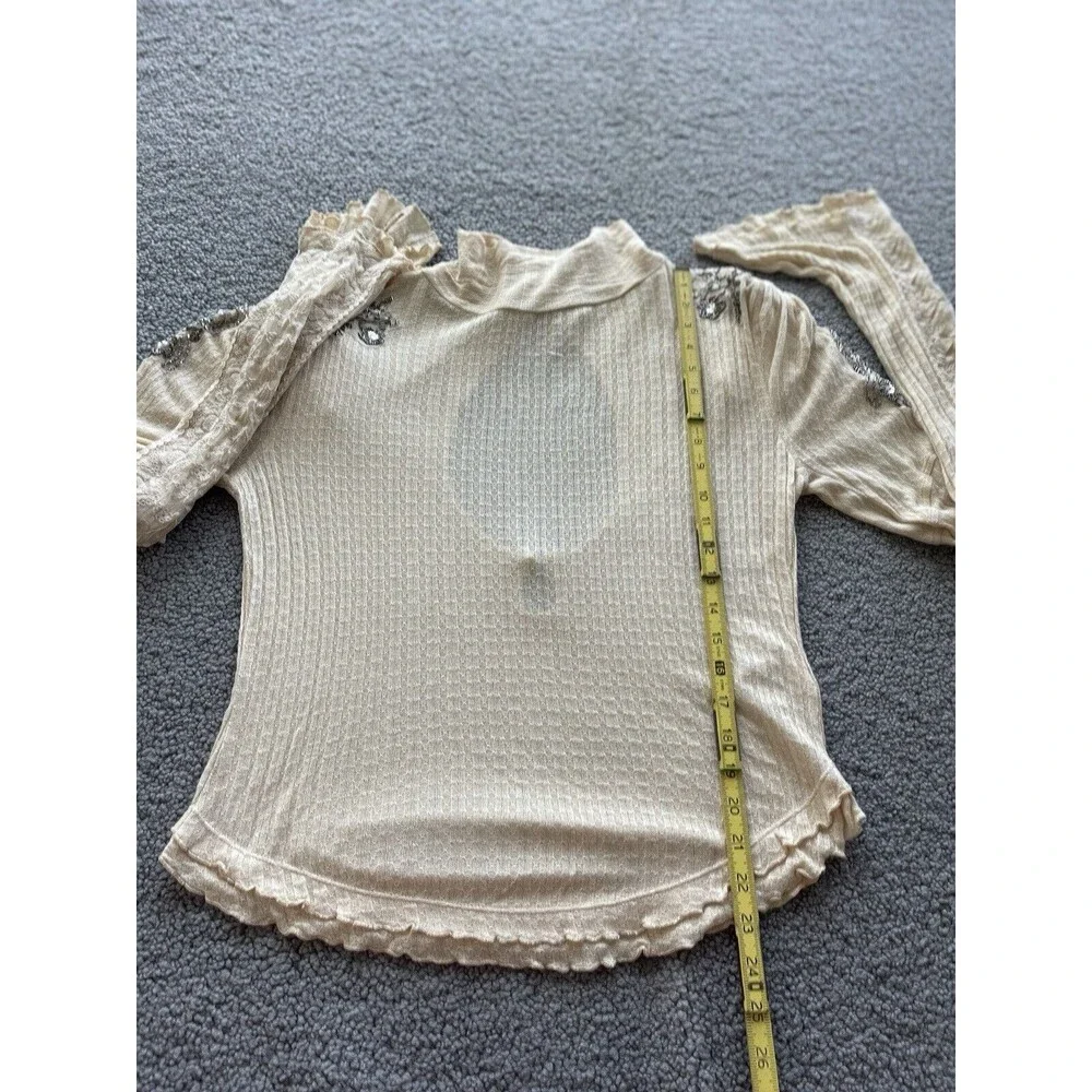 Free People Top Ivory High Maintenance Ballet Blouse Preppy Boho Jewel Sz M New